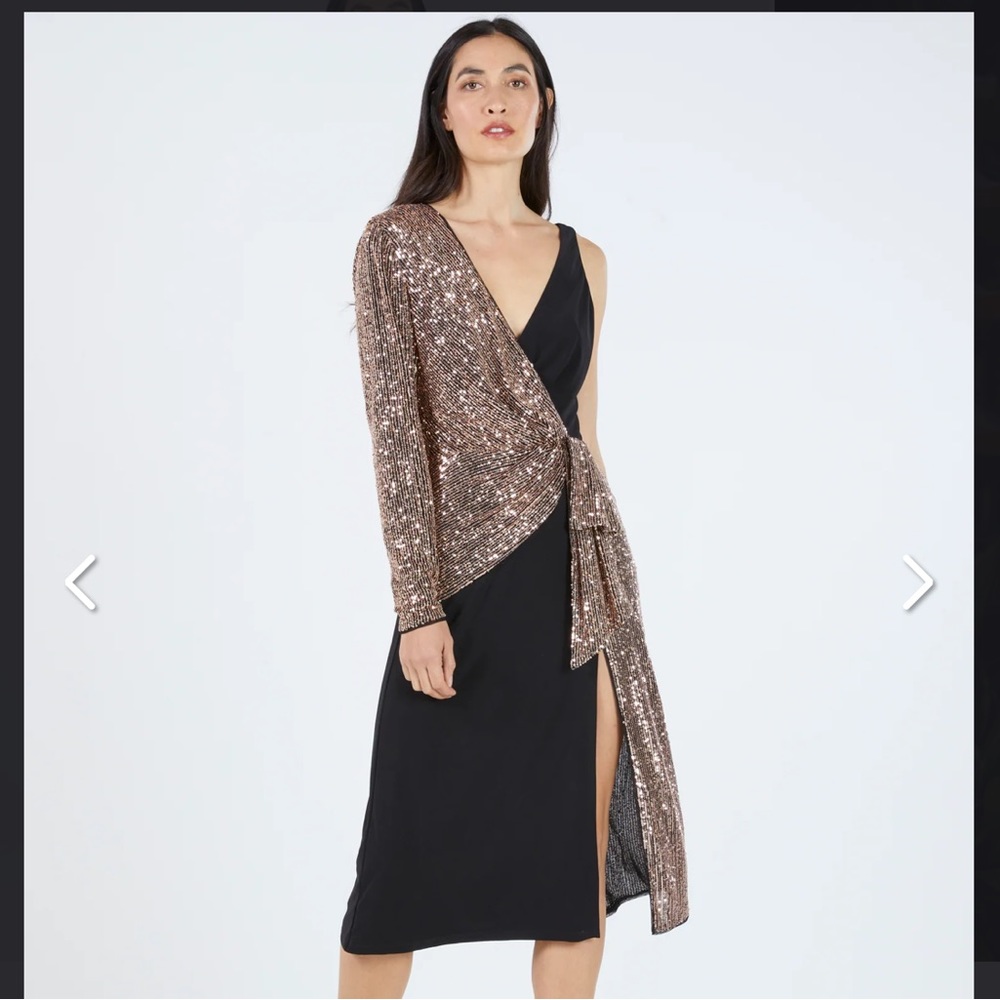 BCBG LESLIE TWO-TONE ASYMMETRICAL DRESS